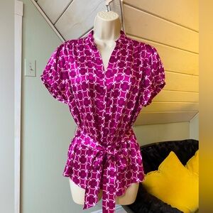 INC 100% Silk Sz 14 Wrap Blouse Magenta Pink International Concept Office Siren